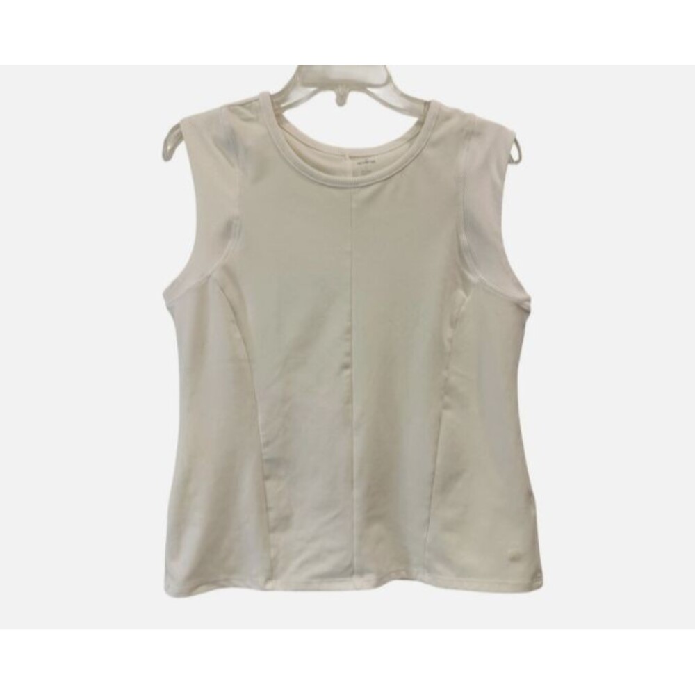 Apana White Sleeveless Activewear Top-Small-Yoga-Athleisure-Stretch-Round Neck